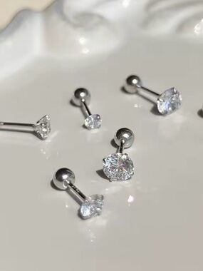 Sterling Silver Cartilage & Stud 5 MM Earring Set - White Lab Sapphire